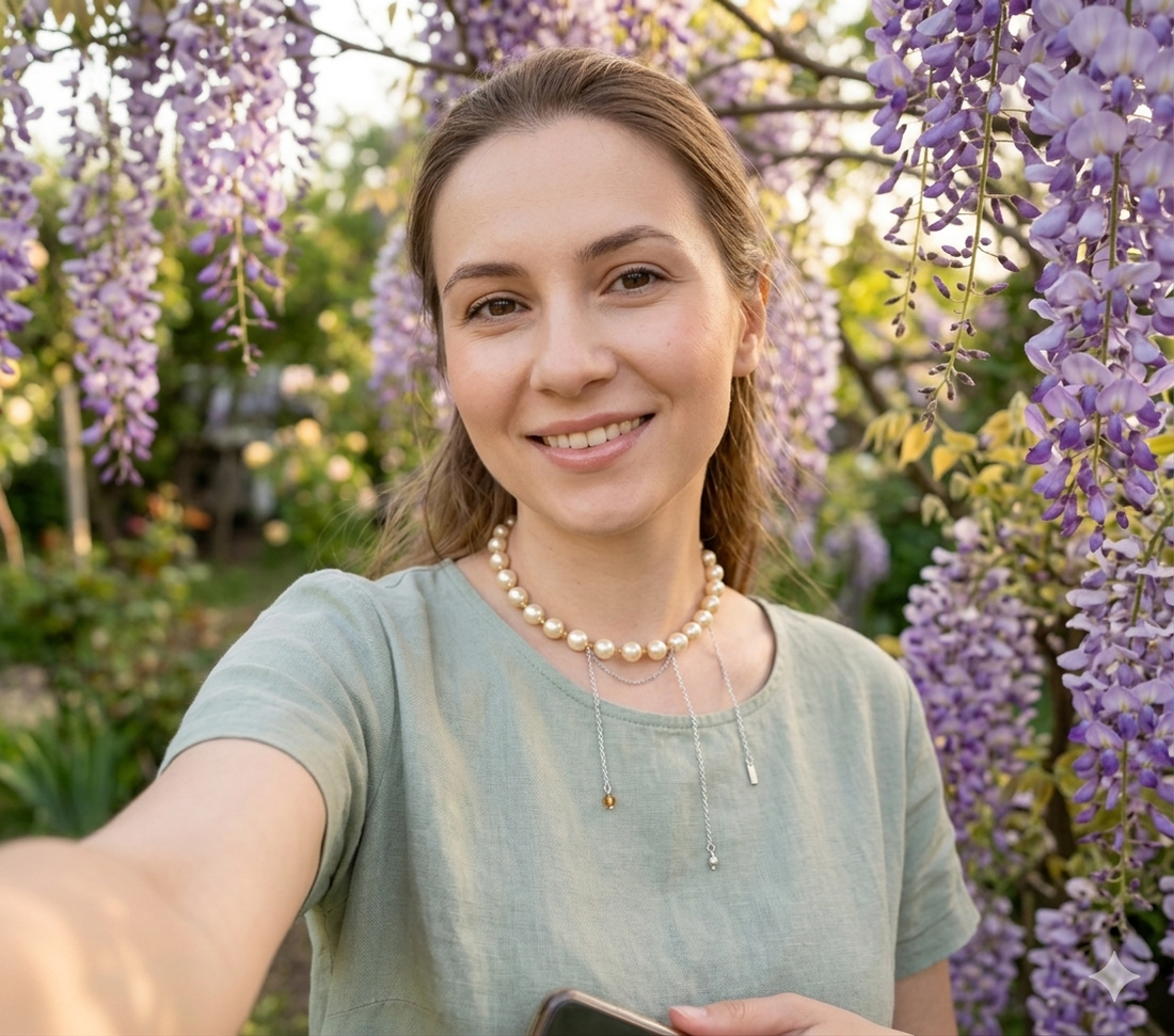 Colier elegant din perle Mallorca piersică cu lanț din inox bijuterie statement feminină (cod1426) - bijuterii - coliere - coliere din mărgele - Artynos.ro