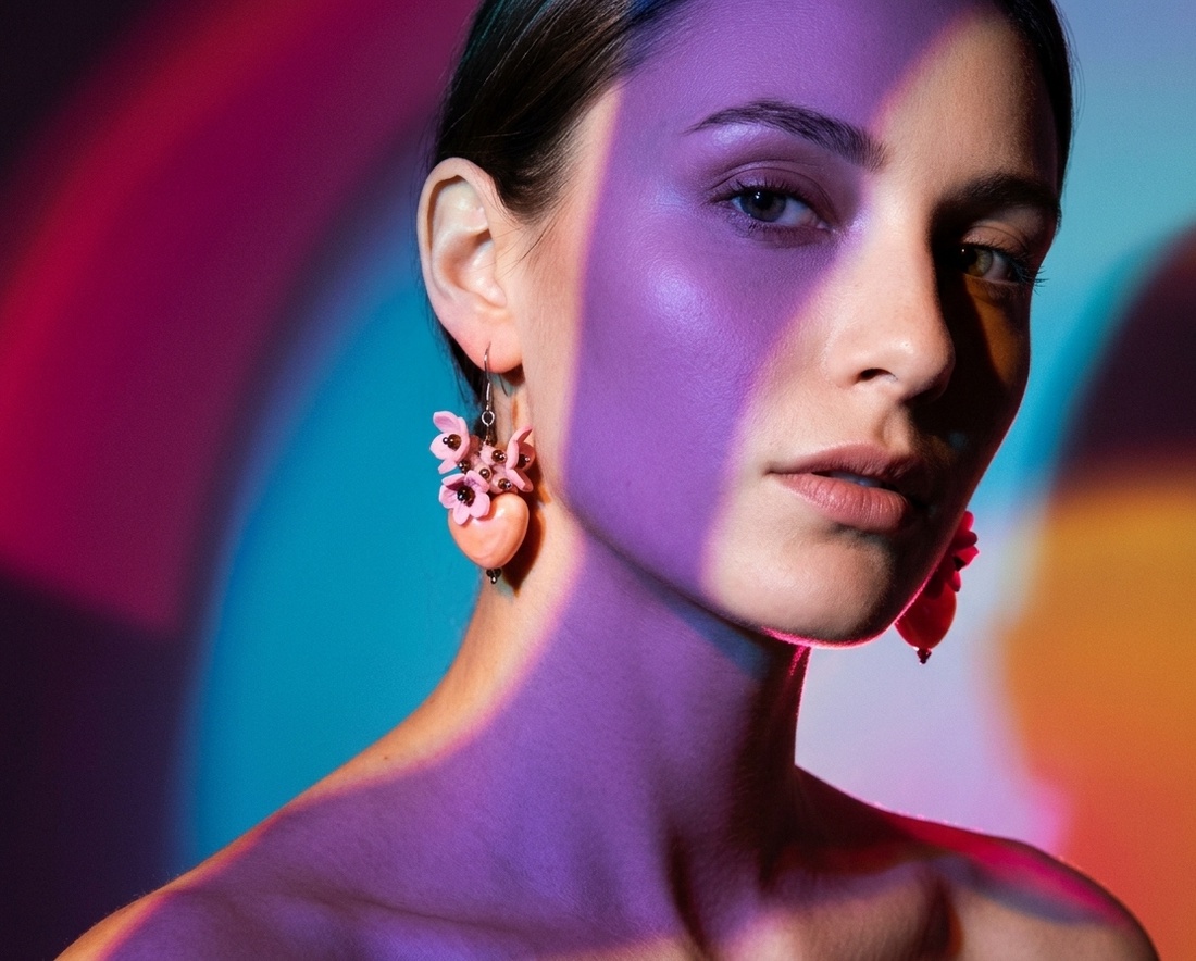 Cercei handmade Sakura cu inimă cercei romantici roz din ceramică și flori delicate (cod1427) - bijuterii - cercei - cercei lungi - Artynos.ro