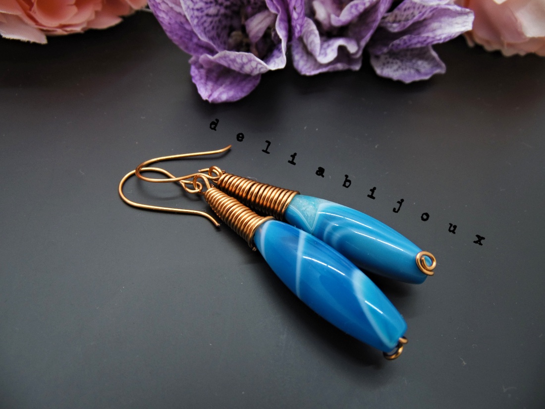 Cercei handmade unicat - agate si cupru (cod750) - bijuterii - cercei - cercei din pietre semiprețioase - Artynos.ro