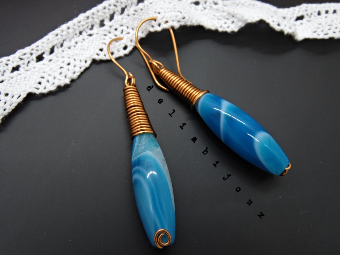 Cercei handmade unicat - agate si cupru (cod750) - bijuterii - cercei - cercei din pietre semiprețioase - Artynos.ro