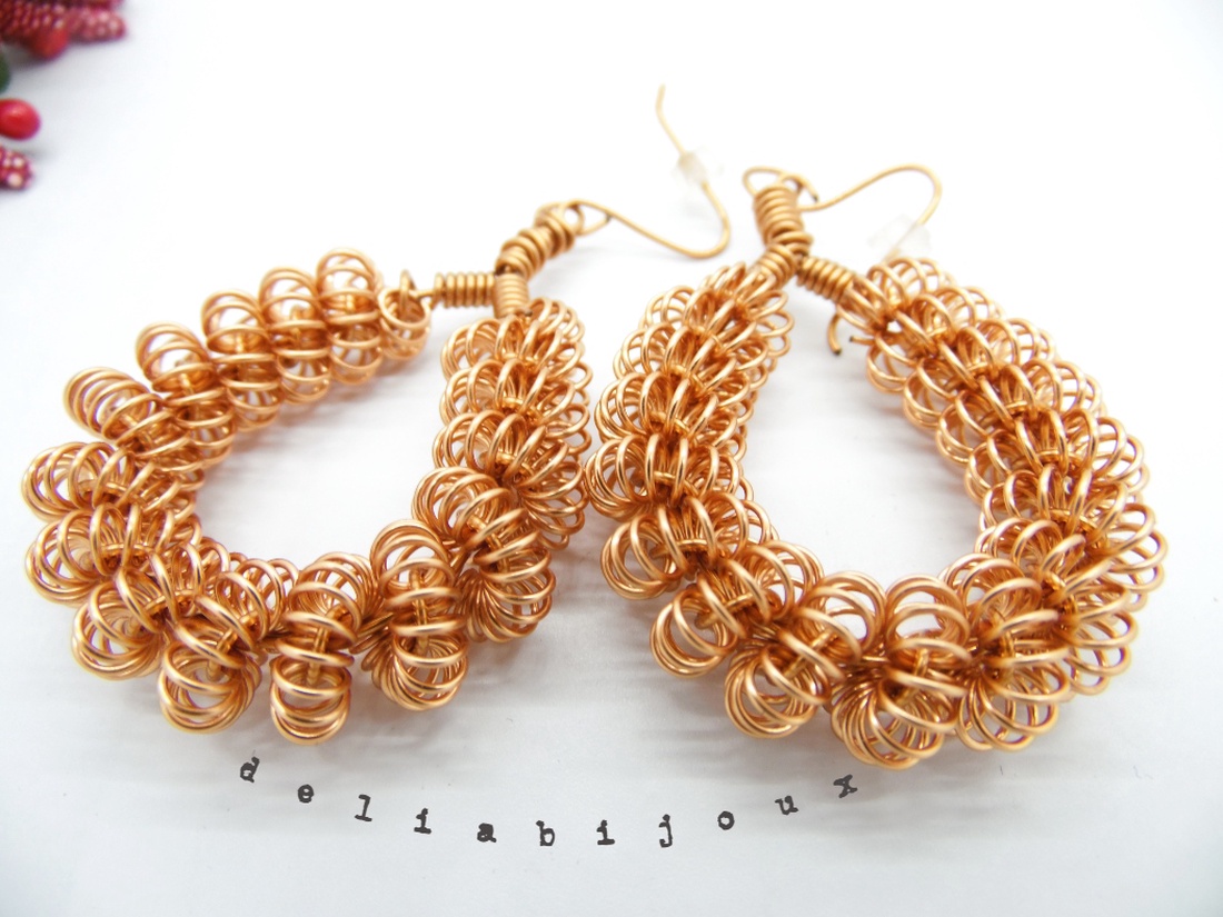 Cercei handmade unicat sarma de cupru (cod593) - bijuterii - cercei - cercei lungi - Artynos.ro