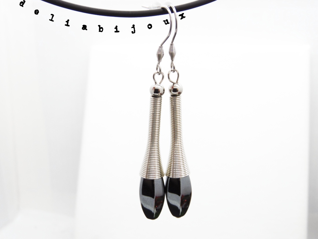 Cercei statement handmade - hematit (cod859) - bijuterii - cercei - cercei lungi - Artynos.ro