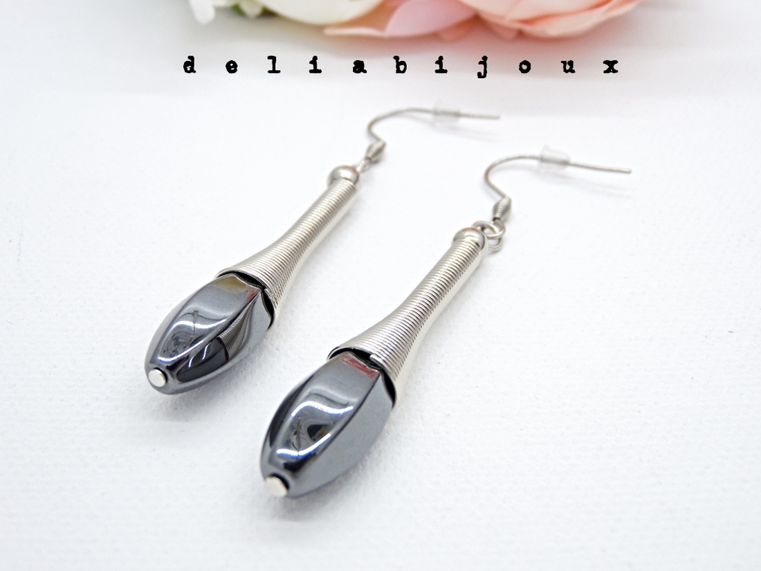 Cercei statement handmade - hematit (cod859) - bijuterii - cercei - cercei lungi - Artynos.ro