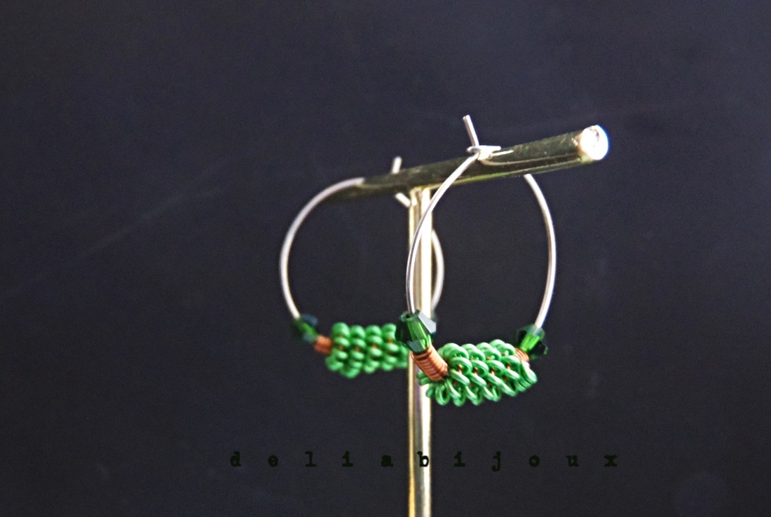 Cercei handmade hoop din cupru non-tarnish și aluminiu verde, pe bază din inox (cod1431) - bijuterii - cercei - cercei hoops - Artynos.ro