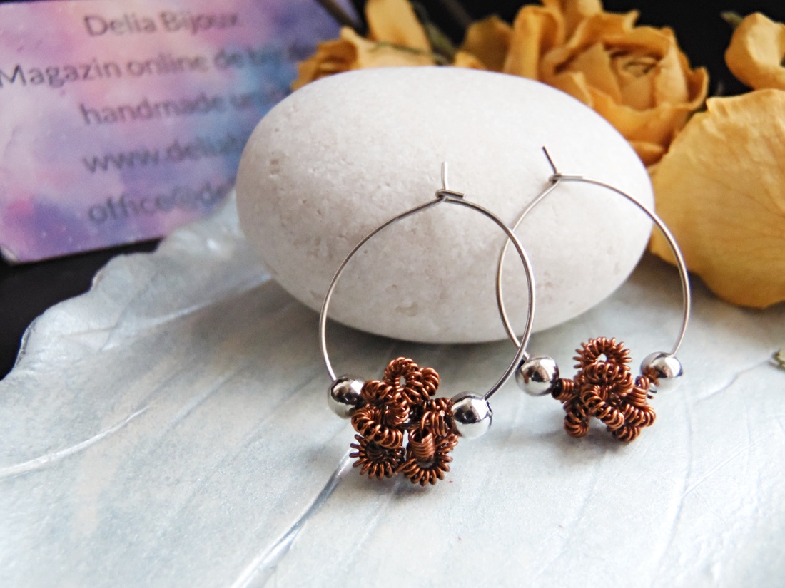 Cercei handmade tip hoop, eleganți și moderni, realizați manual din sârmă de cupru non-tarnish (cod1432) - bijuterii - cercei - cercei hoops - Artynos.ro