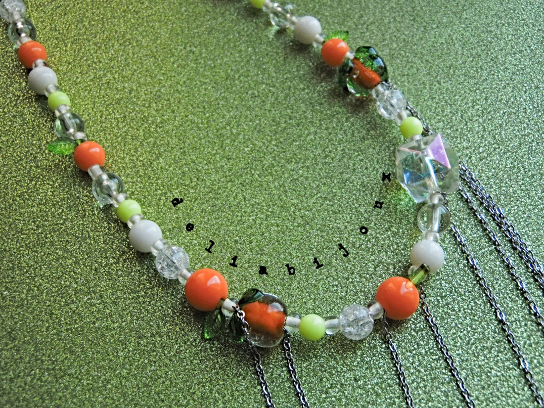 Colier handmade cu portocale, mărgele de sticlă și oțel inoxidabil bijuterie unicat veselă și colorată (cod1444) - bijuterii - coliere - coliere din mărgele - Artynos.ro