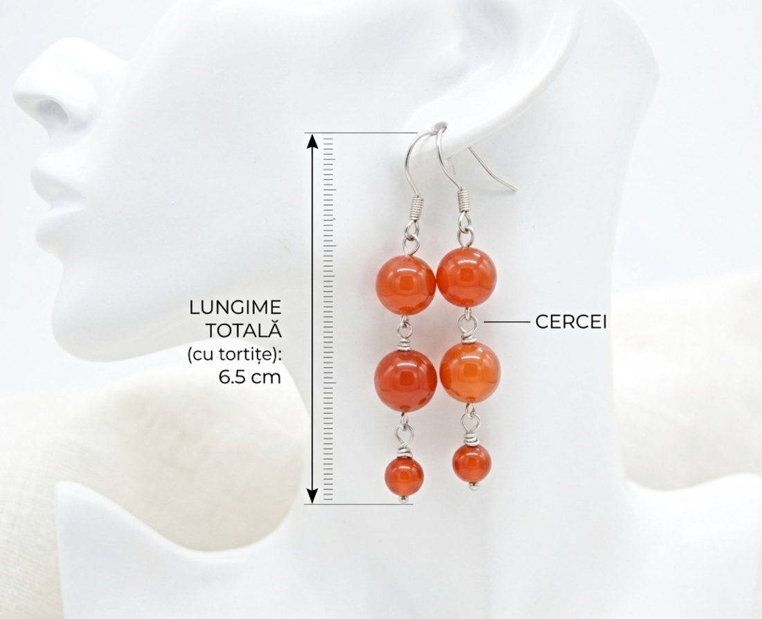 Cercei lungi Carneol natural și Inox Eleganță în nuanțe calde de toamnă (cod1455) - bijuterii - cercei - cercei lungi - Artynos.ro
