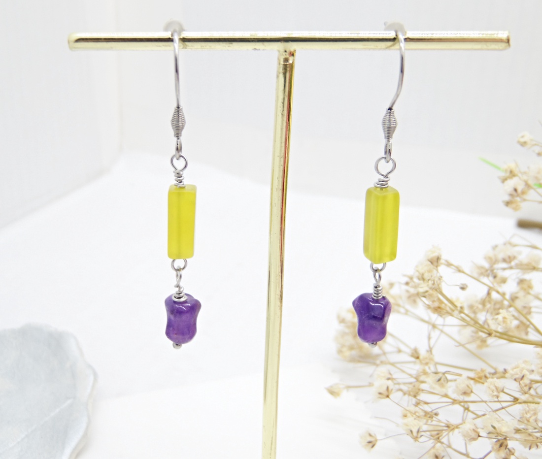 Cercei handmade - ametist si jad (cod1456) - bijuterii - cercei - cercei din pietre semiprețioase - Artynos.ro