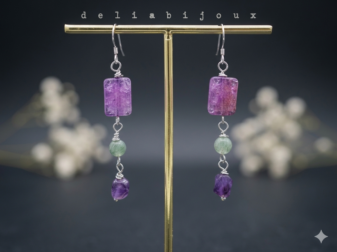 Cercei handmade - ametist si jad (cod1456) - bijuterii - cercei - cercei din pietre semiprețioase - Artynos.ro