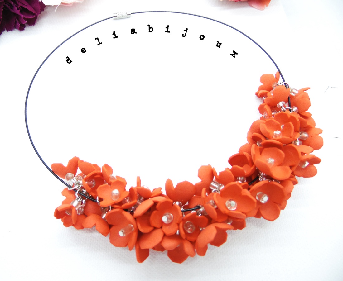Colier handmade statement unicat -floral - foamiran (cod803) - bijuterii - coliere - coliere din mărgele - Artynos.ro