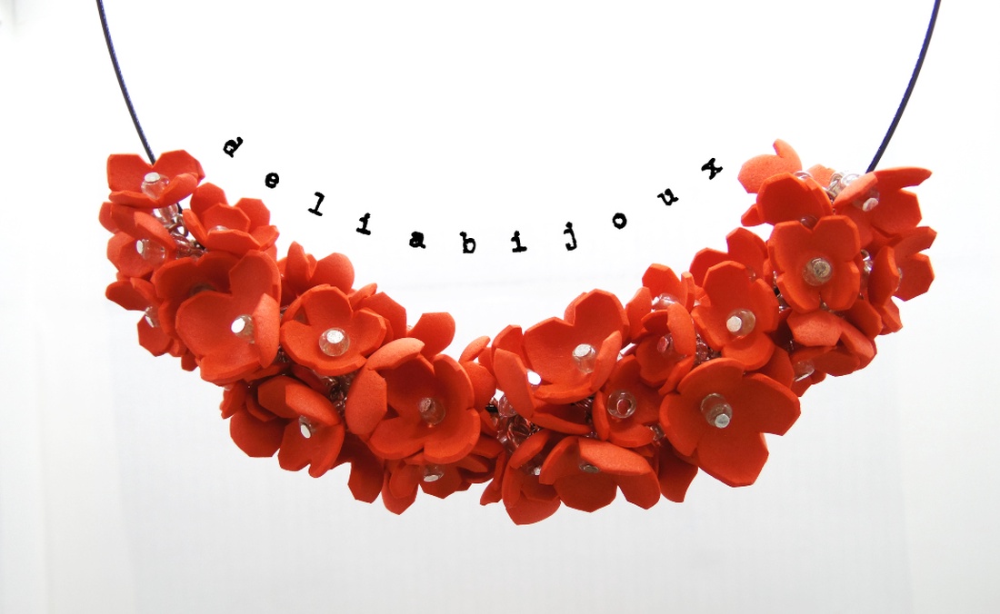 Colier handmade statement unicat -floral - foamiran (cod803) - bijuterii - coliere - coliere din mărgele - Artynos.ro