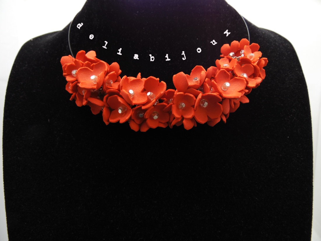 Colier handmade statement unicat -floral - foamiran (cod803) - bijuterii - coliere - coliere din mărgele - Artynos.ro
