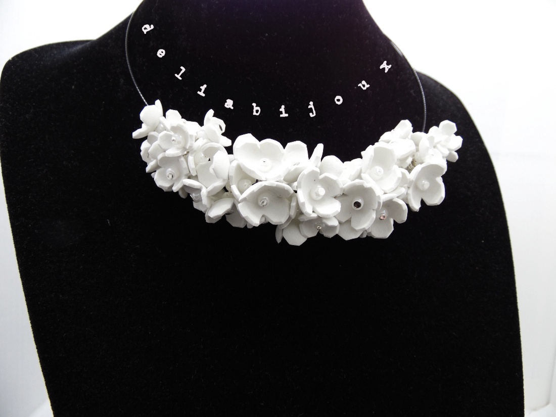 Colier handmade statement unicat -floral - foamiran (cod802) - bijuterii - coliere - coliere din mărgele - Artynos.ro