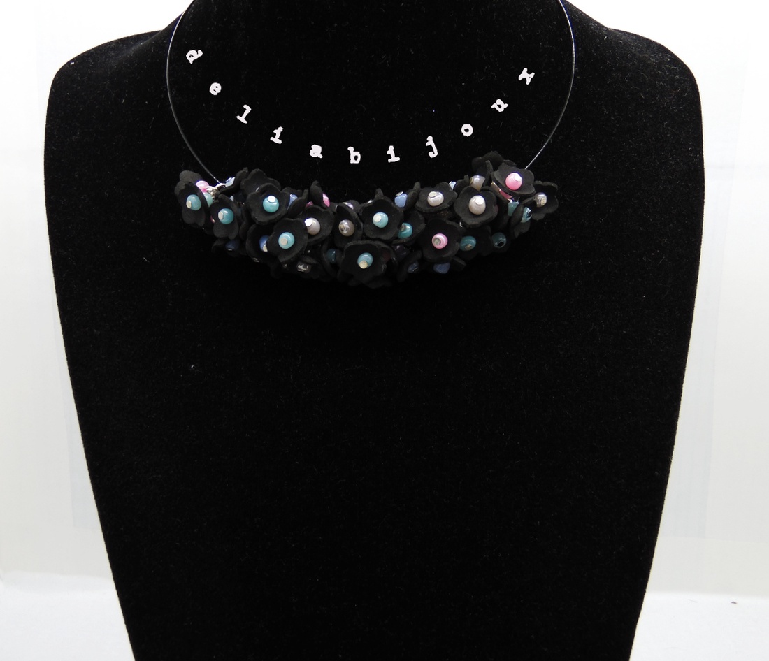 Colier handmade statement unicat -floral - foamiran (cod808) - bijuterii - coliere - coliere din mărgele - Artynos.ro