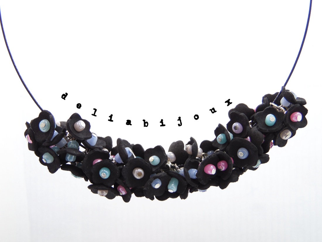 Colier handmade statement unicat -floral - foamiran (cod808) - bijuterii - coliere - coliere din mărgele - Artynos.ro