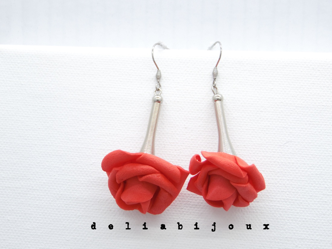 Cercei handmade statement unicat -flori - foamiran (cod856) - bijuterii - cercei - cercei lungi - Artynos.ro