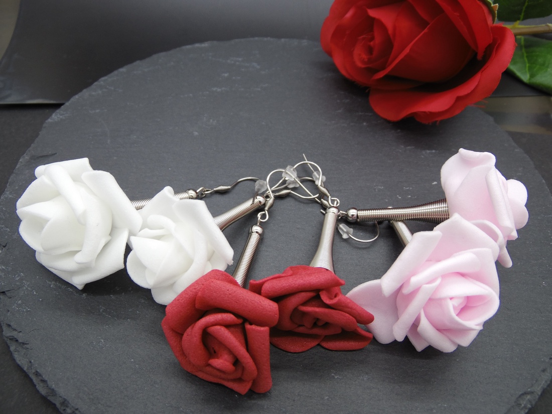Cercei handmade statement unicat -flori - foamiran (cod856) - bijuterii - cercei - cercei lungi - Artynos.ro