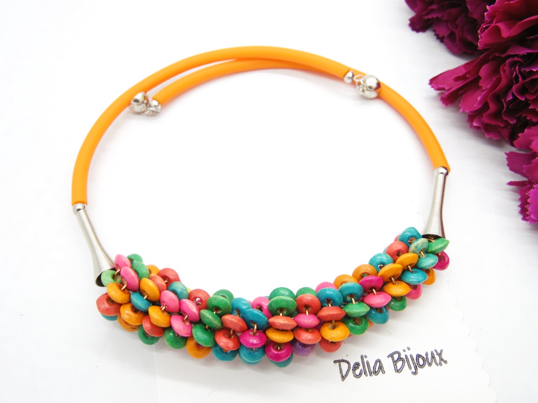 Colier statement handmade unicat - lemn (cod1241) - bijuterii - coliere - coliere din mărgele - Artynos.ro
