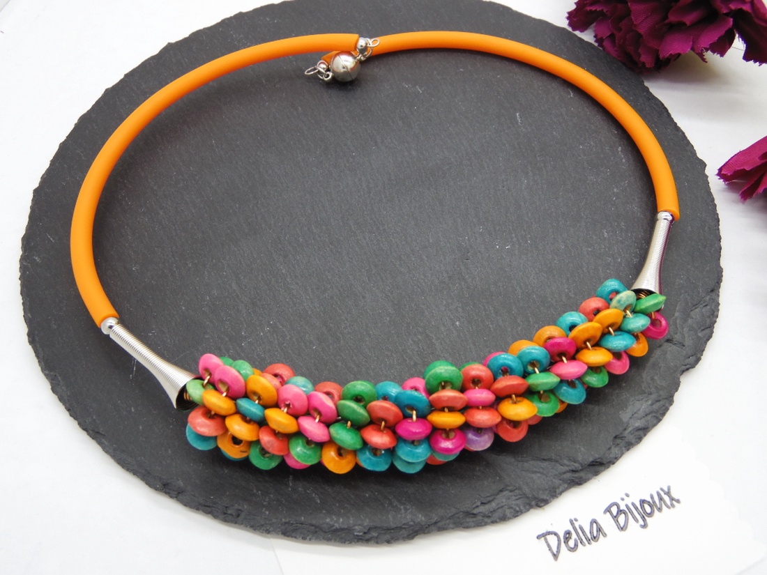 Colier statement handmade unicat - lemn (cod1241) - bijuterii - coliere - coliere din mărgele - Artynos.ro