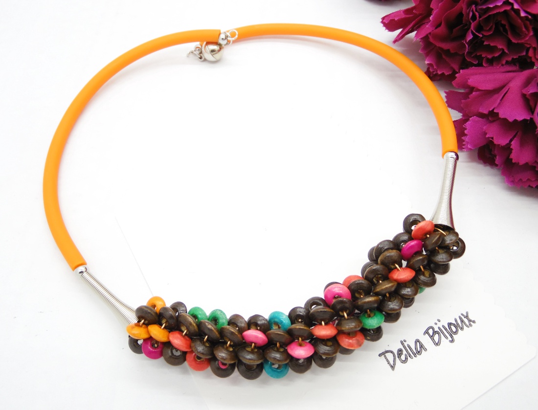 Colier statement handmade unicat - lemn (cod1243) - bijuterii - coliere - coliere din mărgele - Artynos.ro