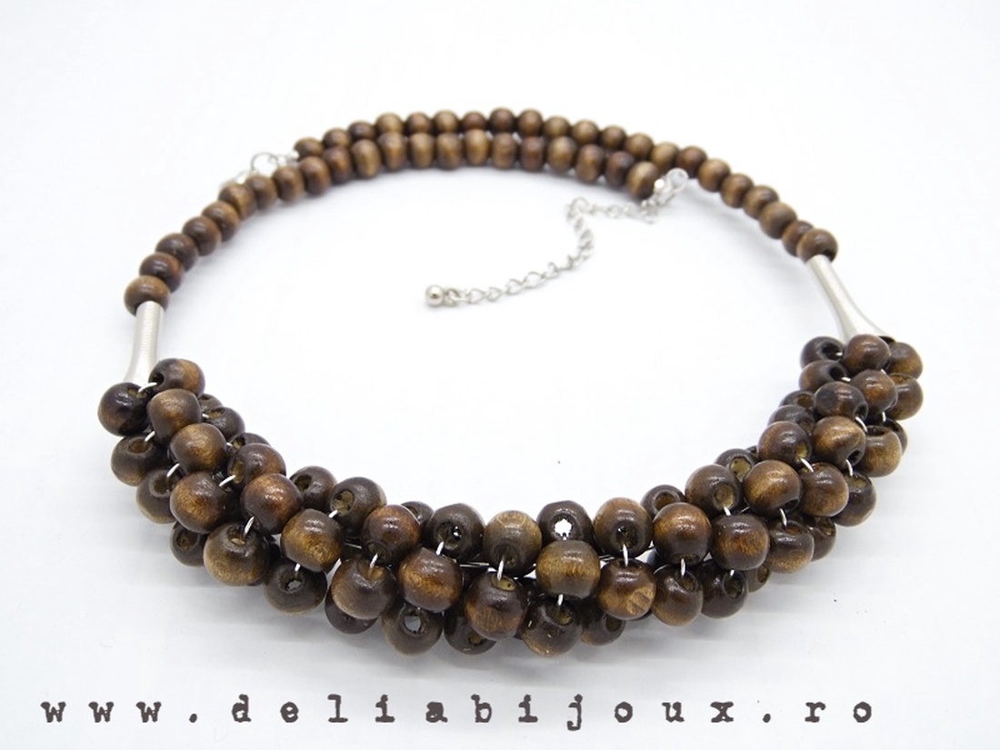 Colier statement handmade unicat - lemn (cod044) - bijuterii - coliere - coliere din mărgele - Artynos.ro