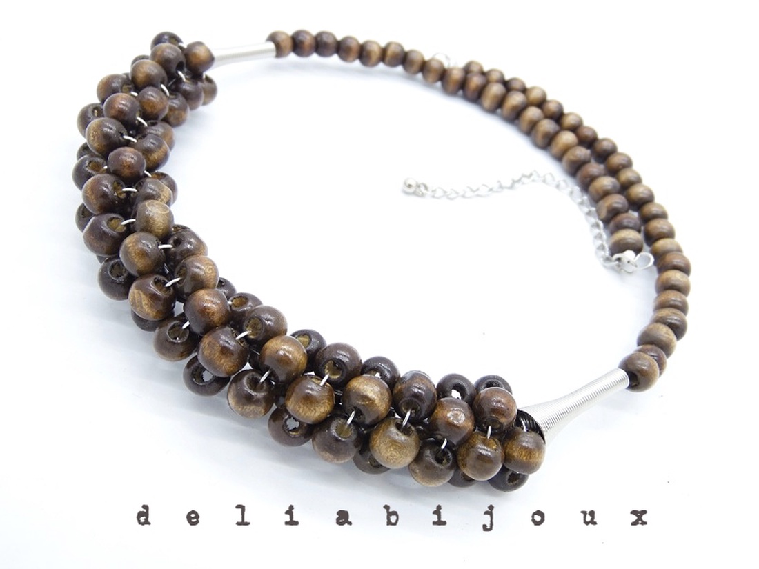 Colier statement handmade unicat - lemn (cod044) - bijuterii - coliere - coliere din mărgele - Artynos.ro