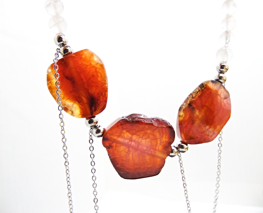 Colier handmade unicat - agate si cuart (cod1186) - bijuterii - coliere - coliere din pietre semiprețioase - Artynos.ro