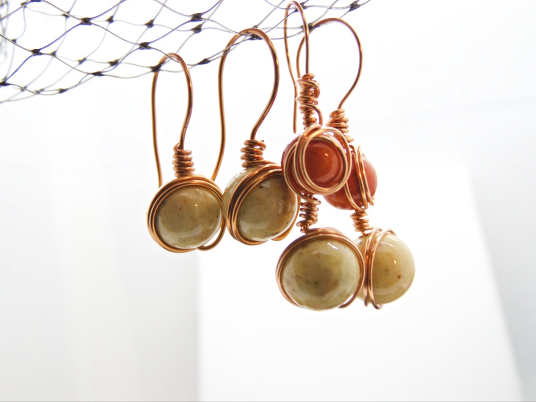 Cercei handmade unicat - margele ceramica si cupru (cod749) - bijuterii - cercei - cercei din mărgele - Artynos.ro