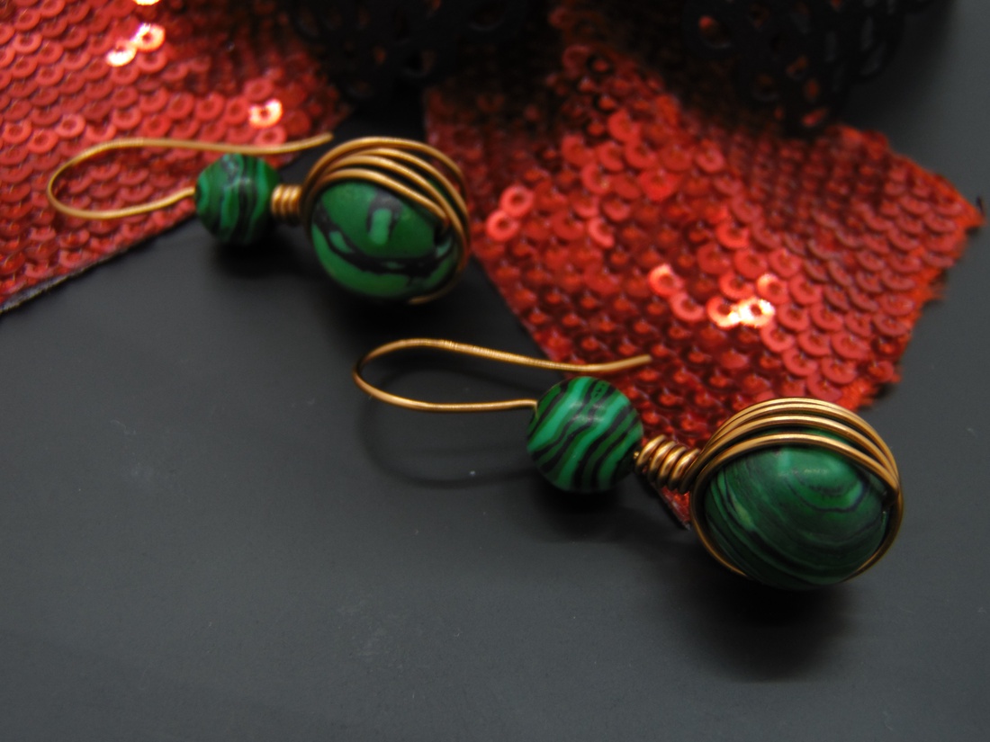 Cercei handmade unicat - malachit si cupru (cod742) - bijuterii - cercei - cercei din pietre semiprețioase - Artynos.ro