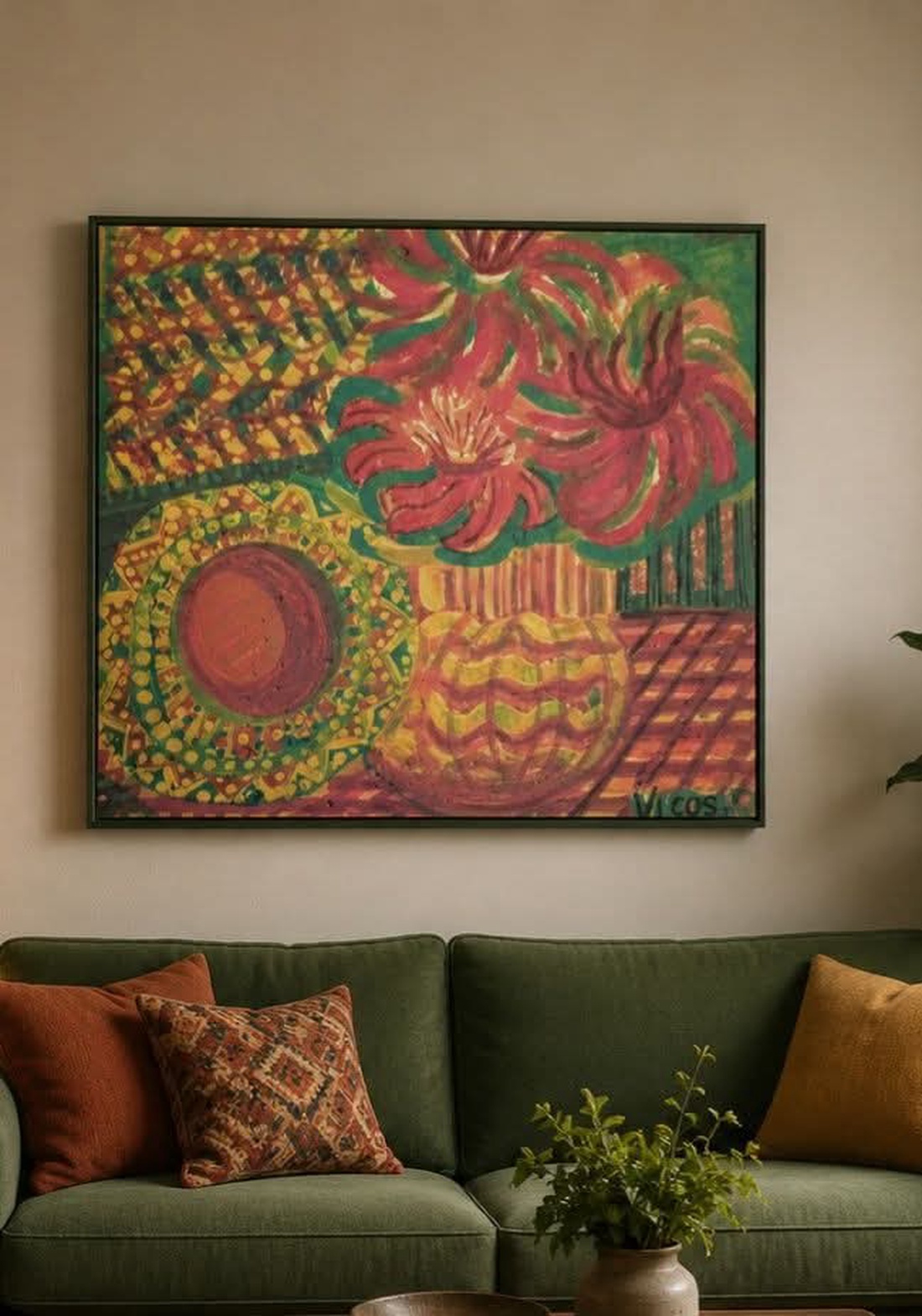 Natura statica cu flori și farfurie  - arte vizuale și accesorii  - picturi - pictură acrilică - Artynos.ro