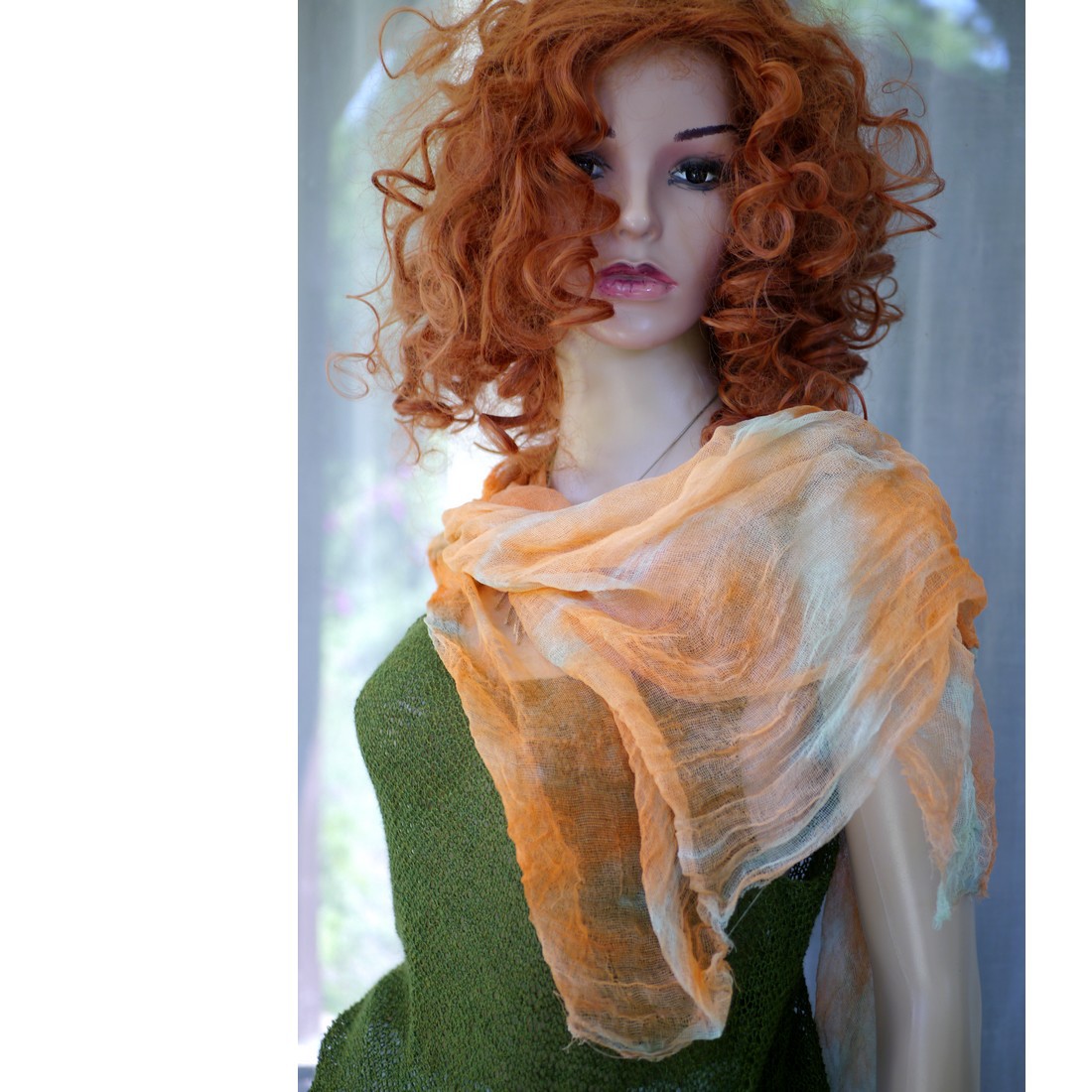 MULL-KENDŐ / portocaliu-batik - eșarfă din tifon batiked - îmbrăcăminte și modă - eșarfe, pălării, fularuri - eșarfe - Artynos.ro