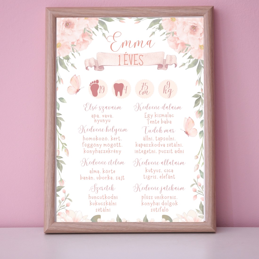 Poster aniversar, poster aniversar pentru fete, floral, pastel piersică - produs digital -  - Artynos.ro