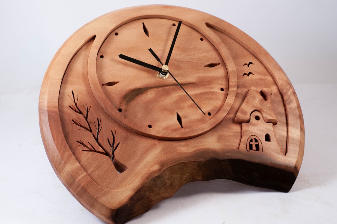 Ceas de perete din lemn, ceas din lemn cu peisaj,  - casă & stil de viață - decorațiuni de casă - decorațiuni de pereți - ceasuri de perete - Artynos.ro