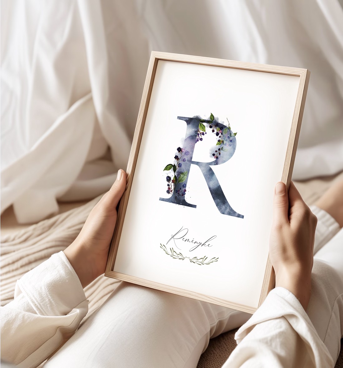 Scrisoarea R, monogramă, imagine onomastică, decor, acuarelă artă de perete, personalizată - casă & stil de viață - echipament pentru camera copiilor - decorațiuni pentru camera copilului - Artynos.ro