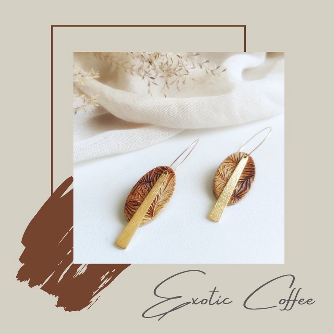 Cercei Exotic Coffee handmade din argilă - bijuterii - cercei - cercei agățați - Artynos.ro Cercei Exotic Coffee handmade din argilă - bijuterii - cercei - cercei agățați - Artynos.ro