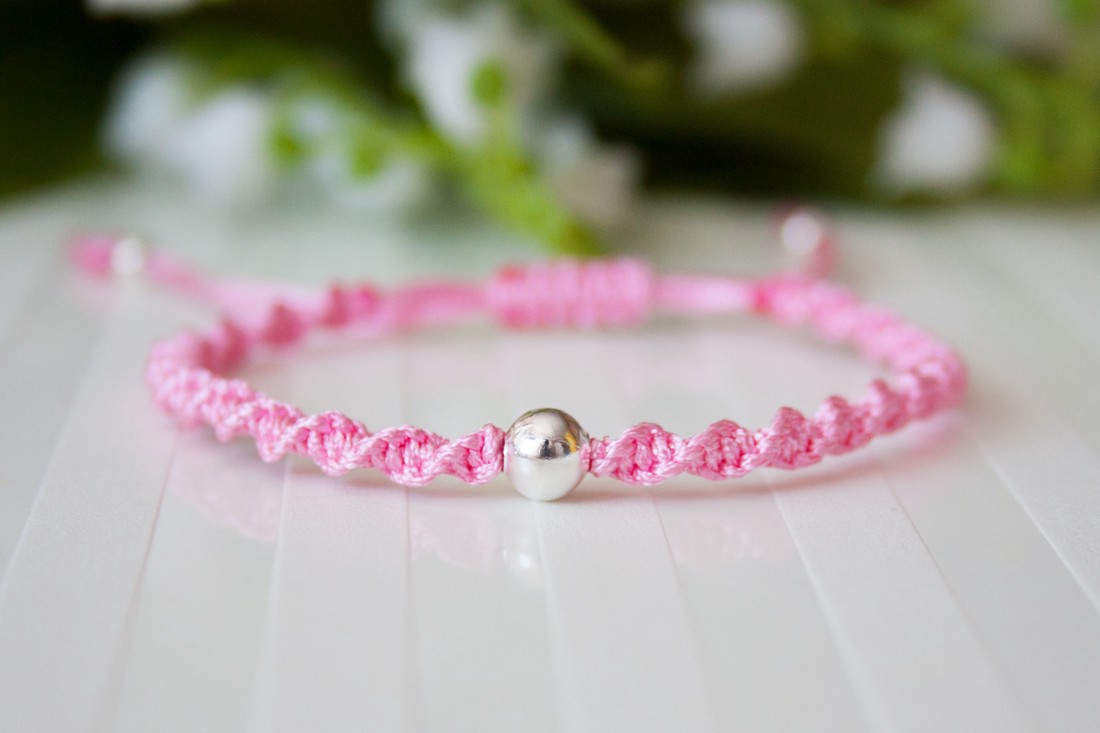 Brățară macramé împletită - Beaded twisted braid roz -  - Artynos.ro
