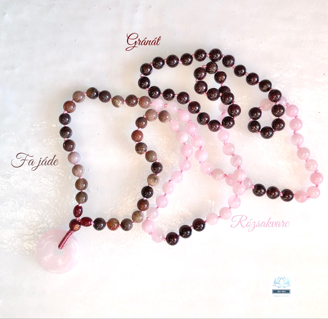 Garnet, cuarț roz, colier mineral de jad, bijuterii minerale -  - Artynos.ro