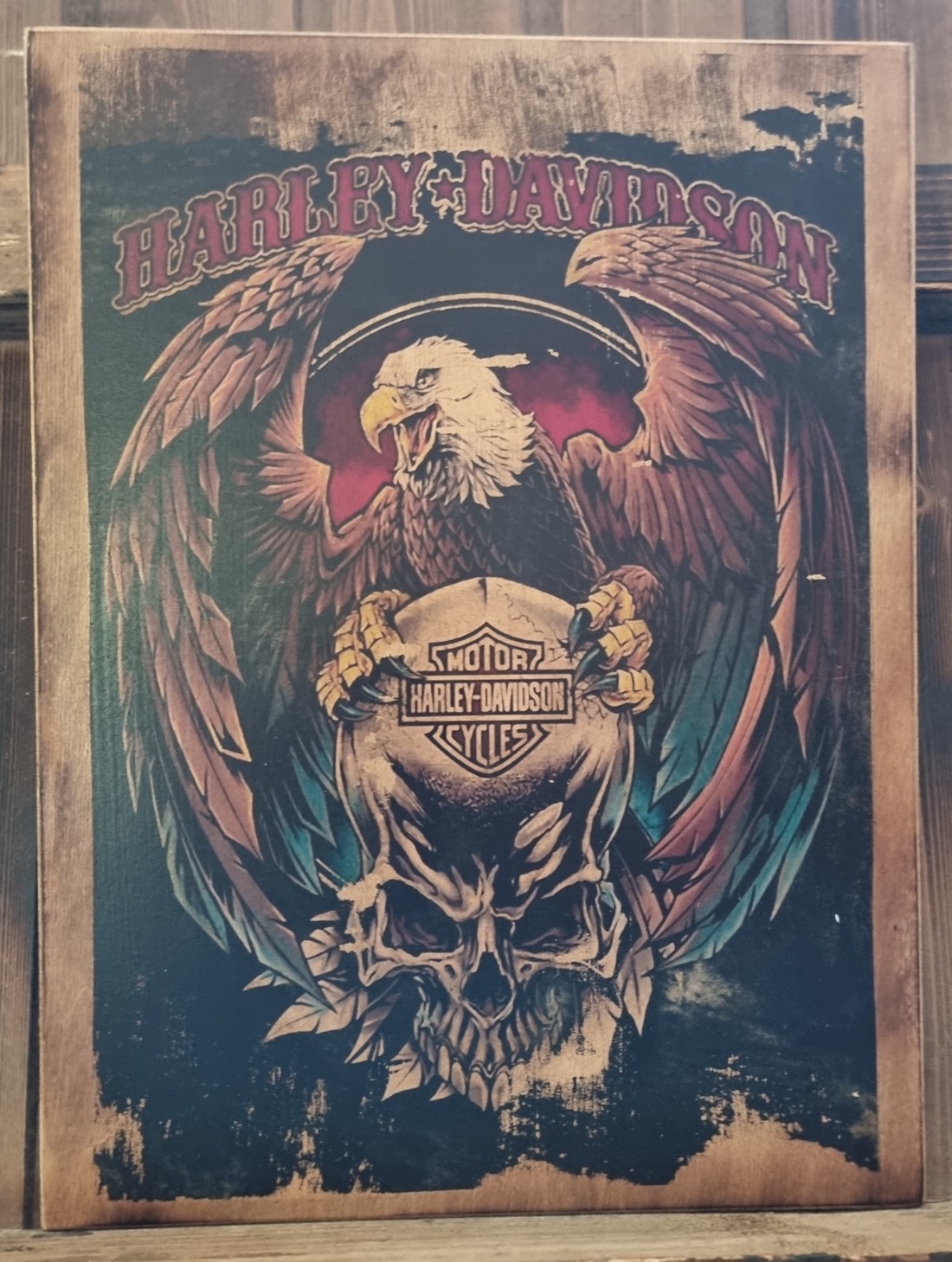 Harley Davidson imagine din lemn - casă & stil de viață - accesorii pentru decorat casa - picturi murale - artă de perete din lemn - Artynos.ro