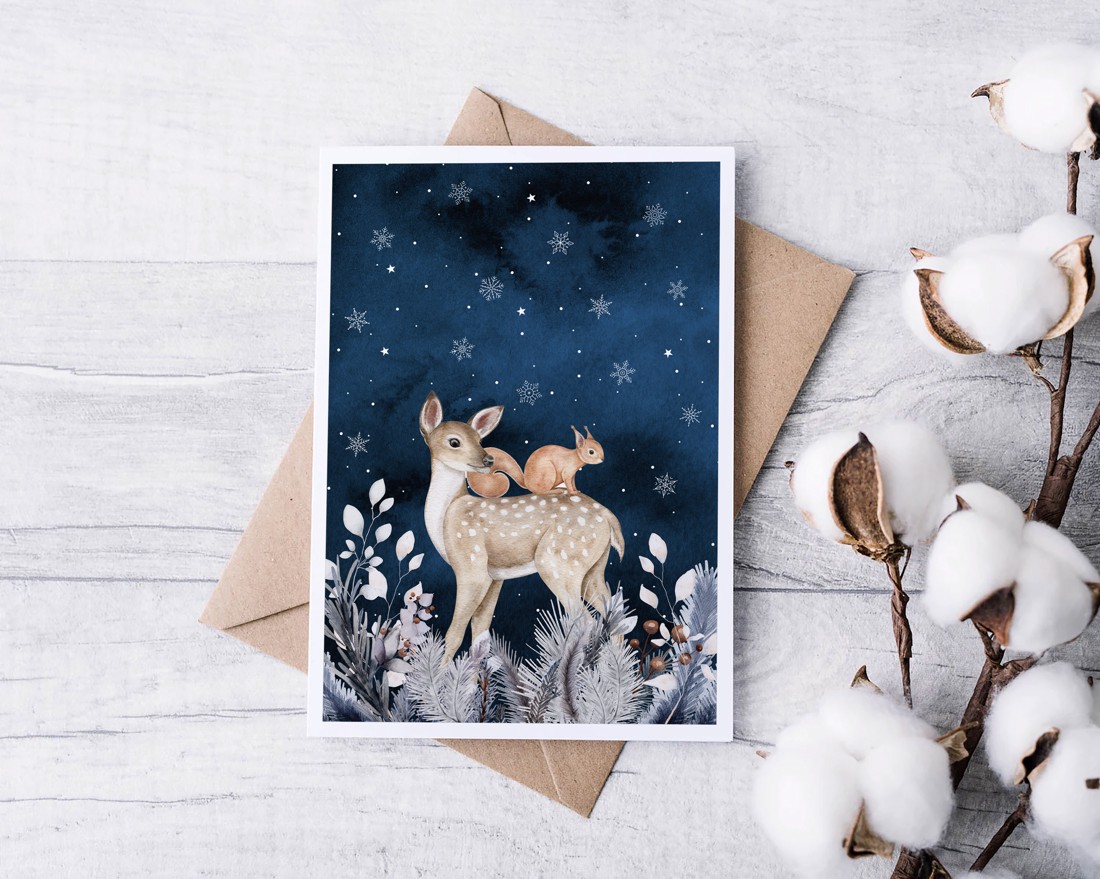 Carte poștală de Crăciun, felicitare, animal de pădure cadou companion - - Artynos.ro Carte poștală de Crăciun, felicitare, animal de pădure cadou companion - - Artynos.ro