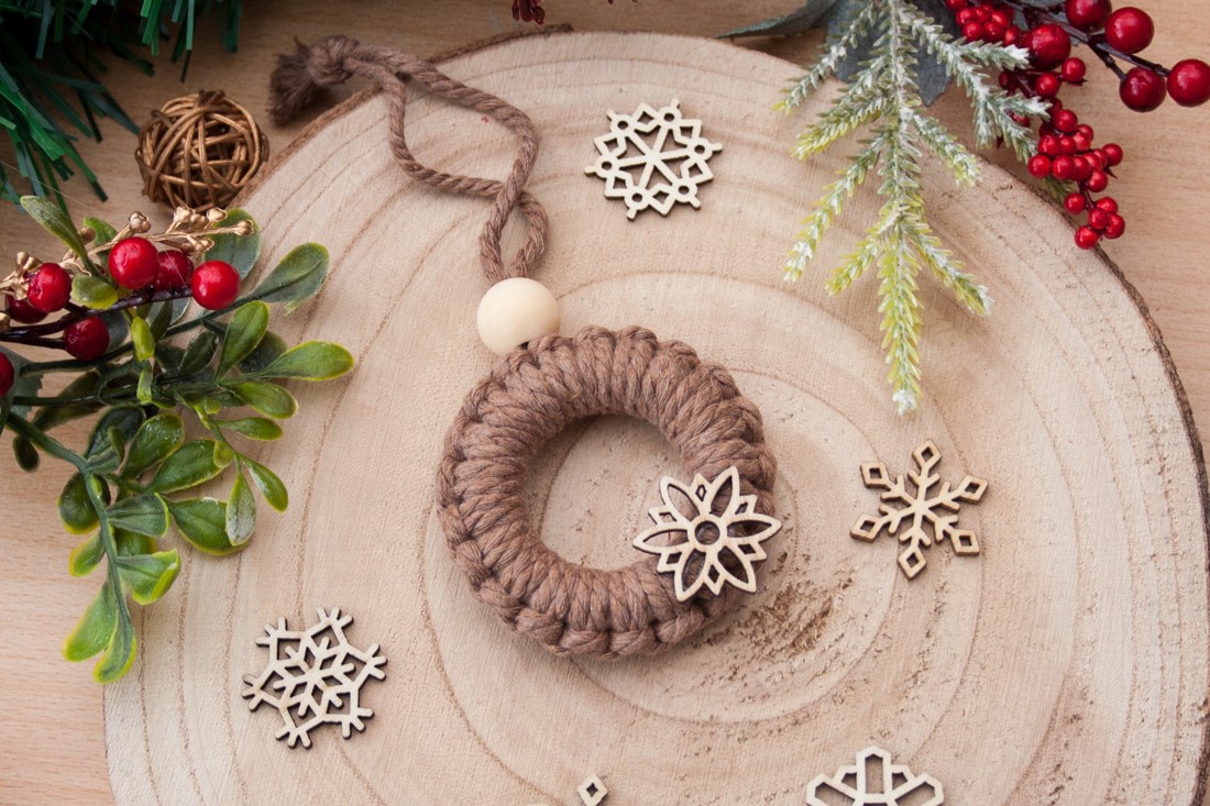 Macrame hoop ornament de Crăciun - Brown stea II. -  - Artynos.ro