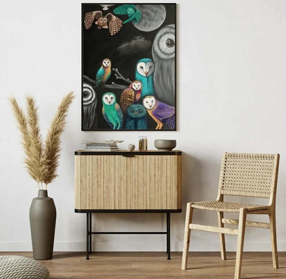Print A3 cu bufnite inramat - casă & stil de viață - decorațiuni de casă - picturi murale - postere - Artynos.ro