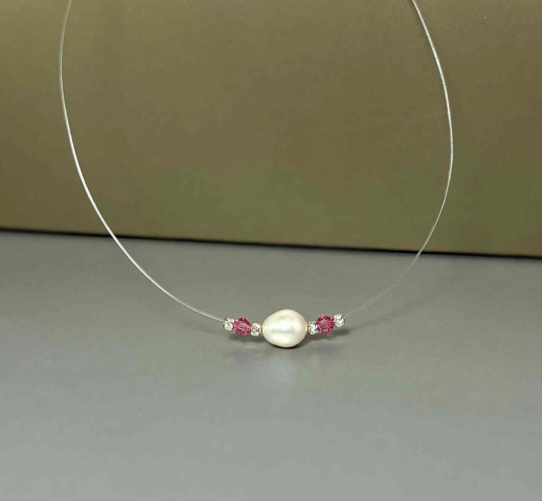 Colier minimalist din perla de cultura pe fir transparent. - bijuterii - coliere - coliere din mărgele - Artynos.ro