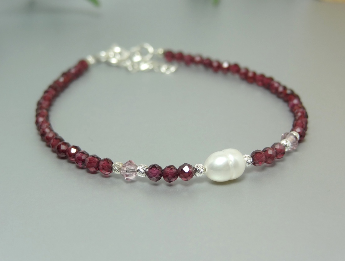 Bratara granat, cristale Preciosa si perla de cultura - bijuterii - brățări - brățări din pietre semiprețioase - Artynos.ro