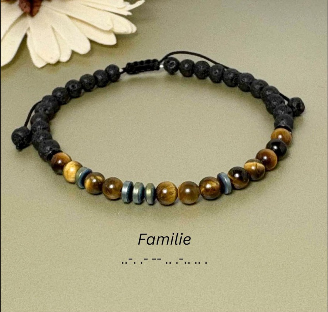 Bratara cod morse barbati din ochi de tigru, hematit si lava vulcanica - bijuterii - brățări - brățări din mărgele - Artynos.ro