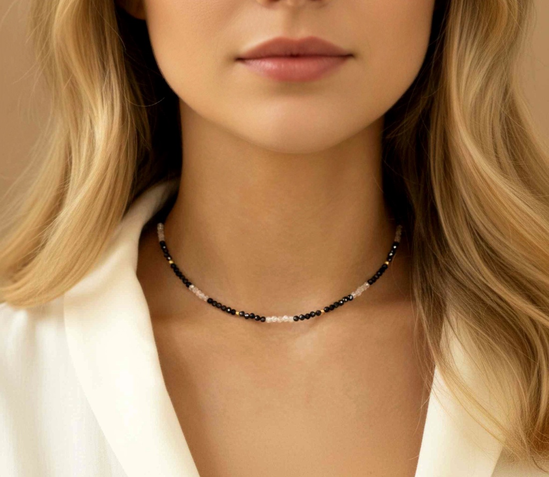 Colier turmalina si cubic zirconia - bijuterii - coliere - coliere din mărgele - Artynos.ro