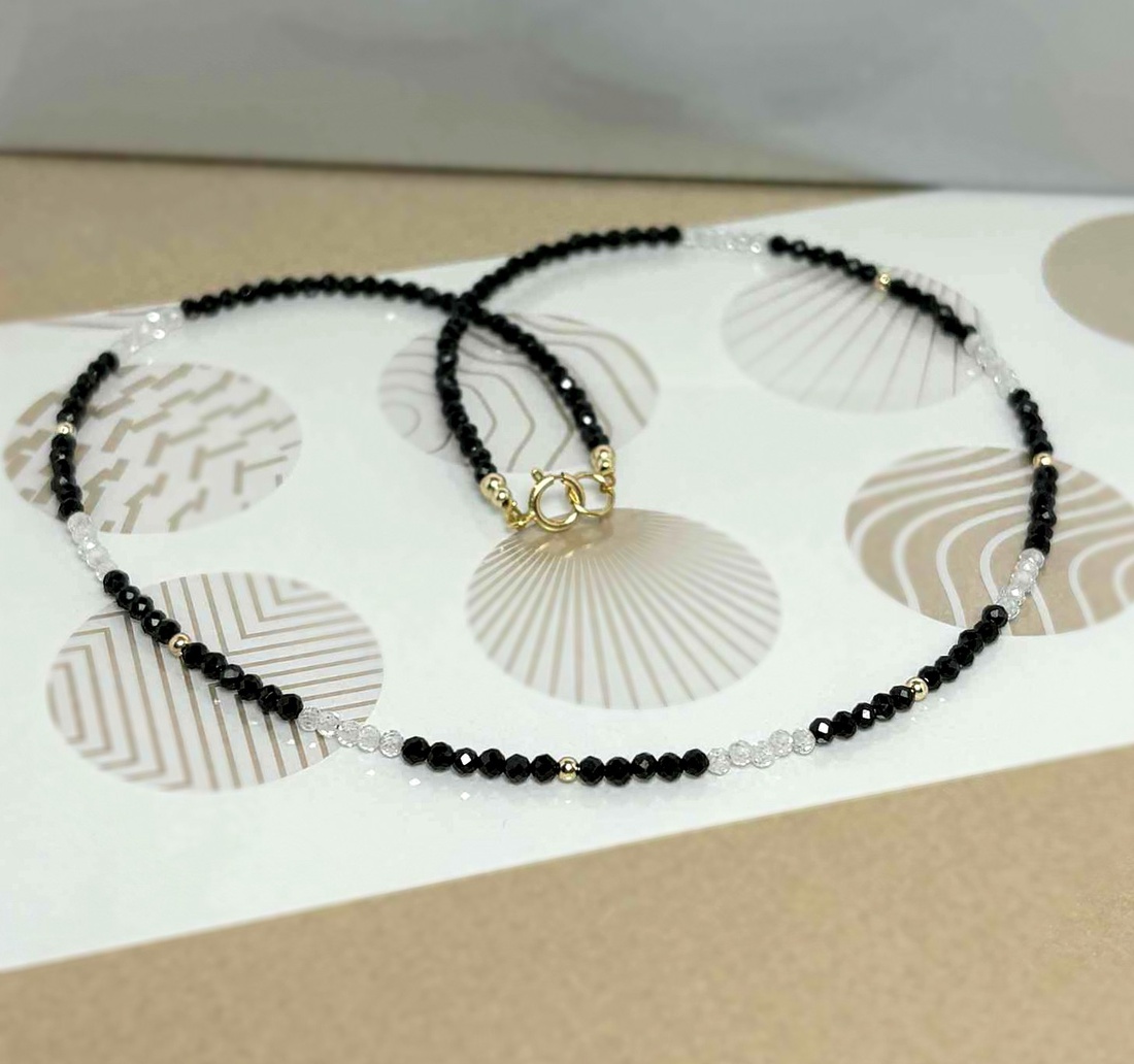 Colier turmalina si cubic zirconia - bijuterii - coliere - coliere din mărgele - Artynos.ro