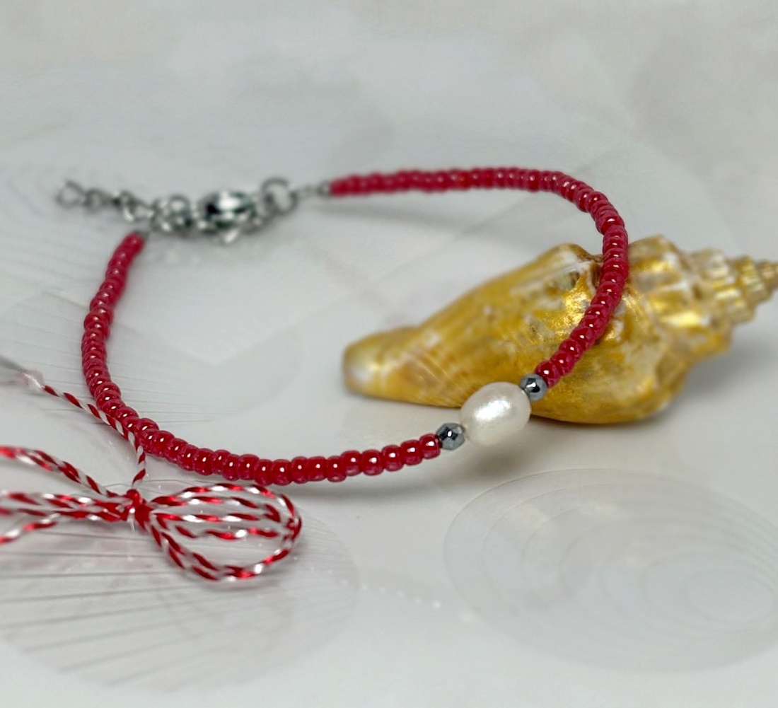 Bratara martisor cu margele Miyuki Rocailles, perla cultura si hematit - bijuterii - mărțișor - Artynos.ro