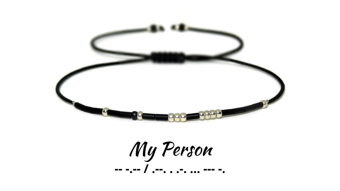 Bratara cu mesaj in cod Morse My person. Bratara personalizata - bijuterii - brățări - brățări din mărgele - Artynos.ro