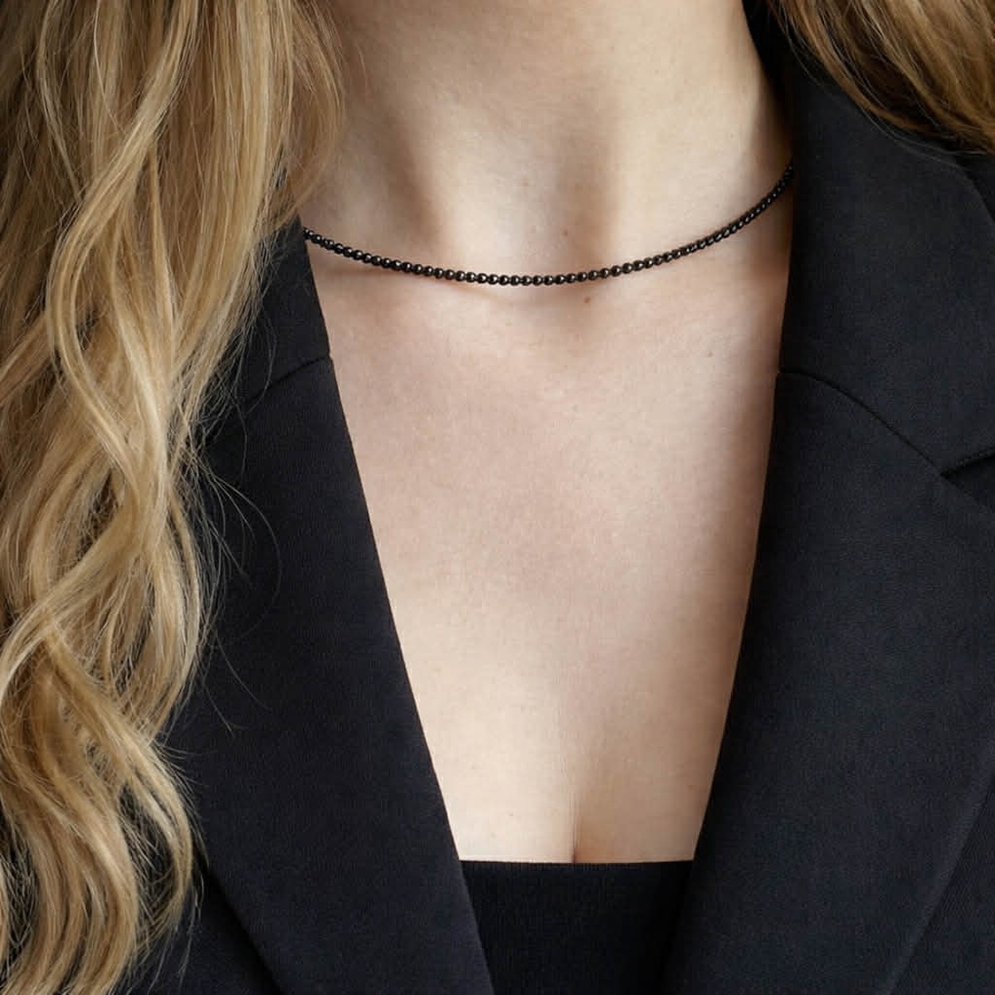 Colier minimalist din turmalina neagra fatetata - bijuterii - coliere - coliere din mărgele - Artynos.ro