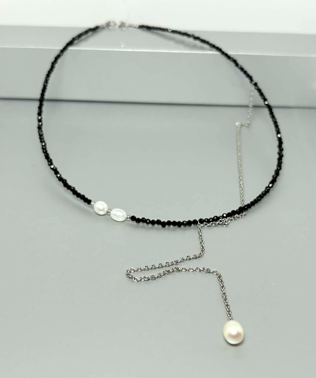 Colier din turmalina neagra fatetata si perle de cultura - bijuterii - coliere - coliere din mărgele - Artynos.ro